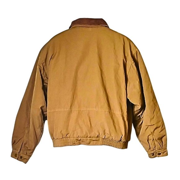 American Weekend Mens Bomber Coat Size L Tan Corduroy Contrast Insulated Chore - Picture 3 of 10